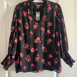 Vince Camuto Black Blouse with Pink and Orange Floral Design